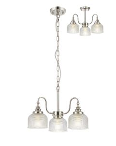 Shelsley Polished Nickel 3 Light Pendant - Clear Glass