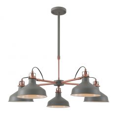 Binton 5 Light Large Ceiling Pendant - Sand Grey and Copper